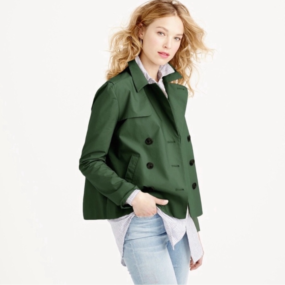 $198 J. Crew Japanese Poplin Swing jacket, green, Size 0, XS - Picture 1 of 9